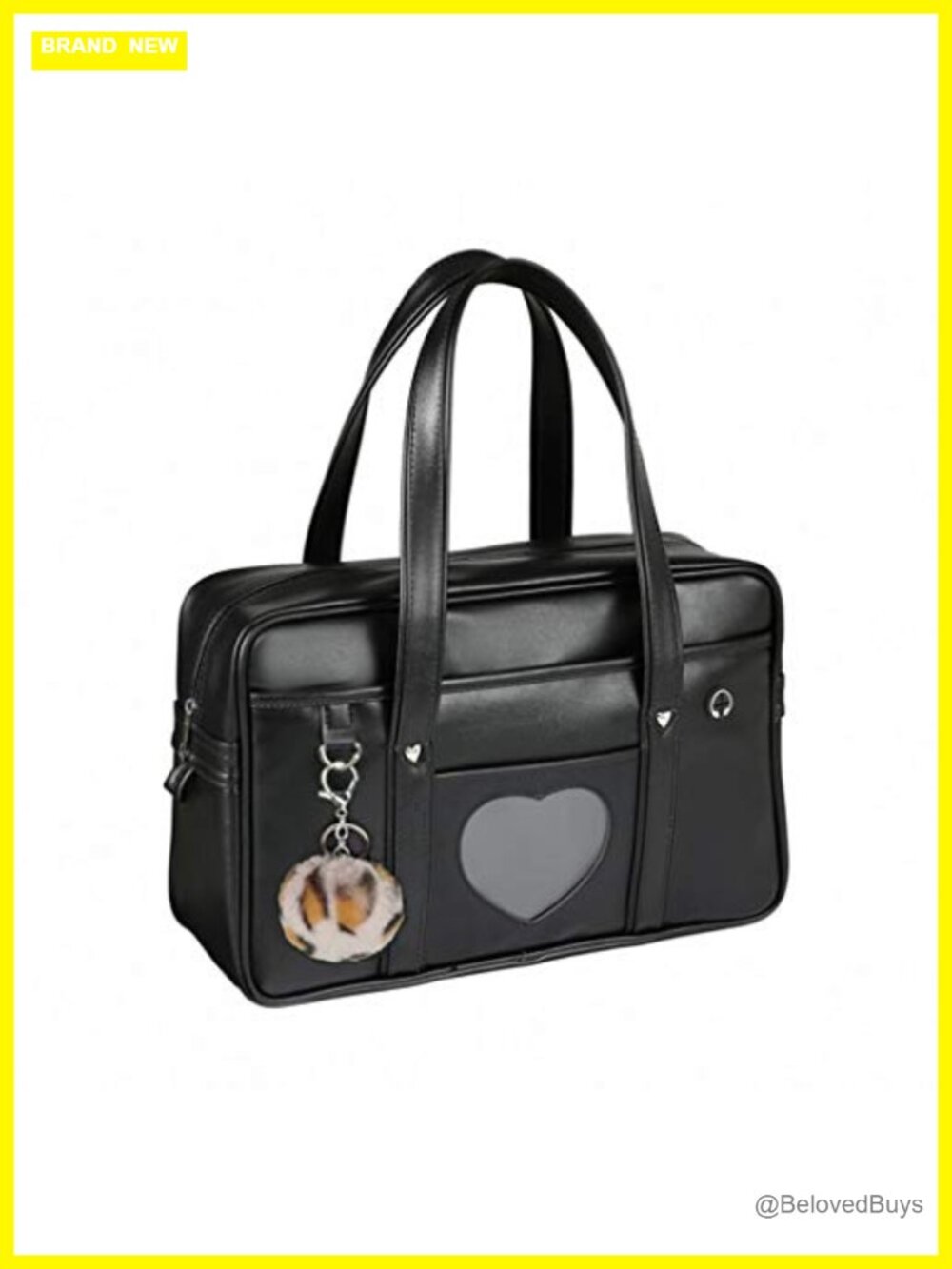 Faux Leather Tote Bag Fits 14in Laptop Kawaii Shoulder Bag with Heart Window